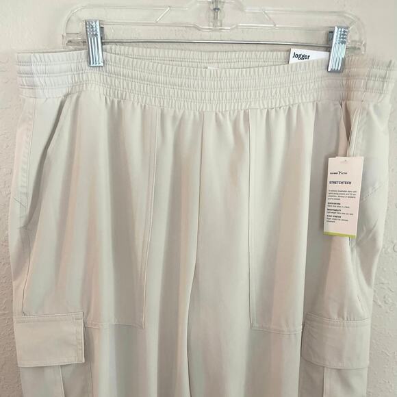 Old Navy Jogger Cargo Pants Womens Size L Cream Lined Stretch Casual Travel - Picture 2 of 16